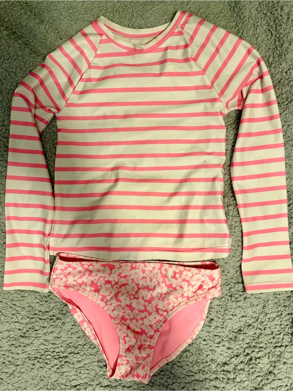 GAP Pink & White Striped Long-Sleeve Rash Guard with Pink Floral Bottoms